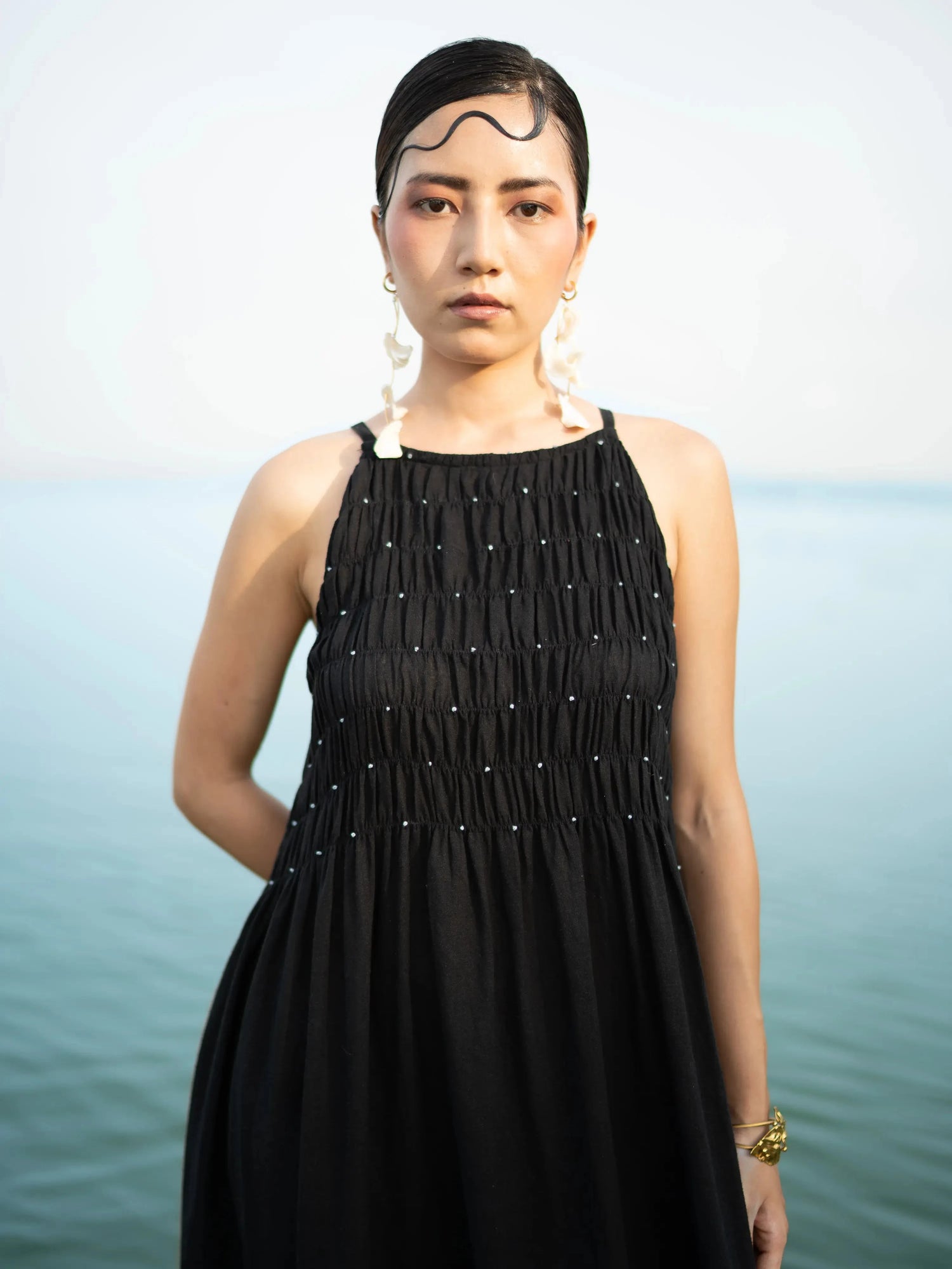 Hand Embroidered Dress in Breathable Fabric | URNAM | Noa Dress Hand Embroidered Dress in Breathable Fabric | URNAM | Noa Dress